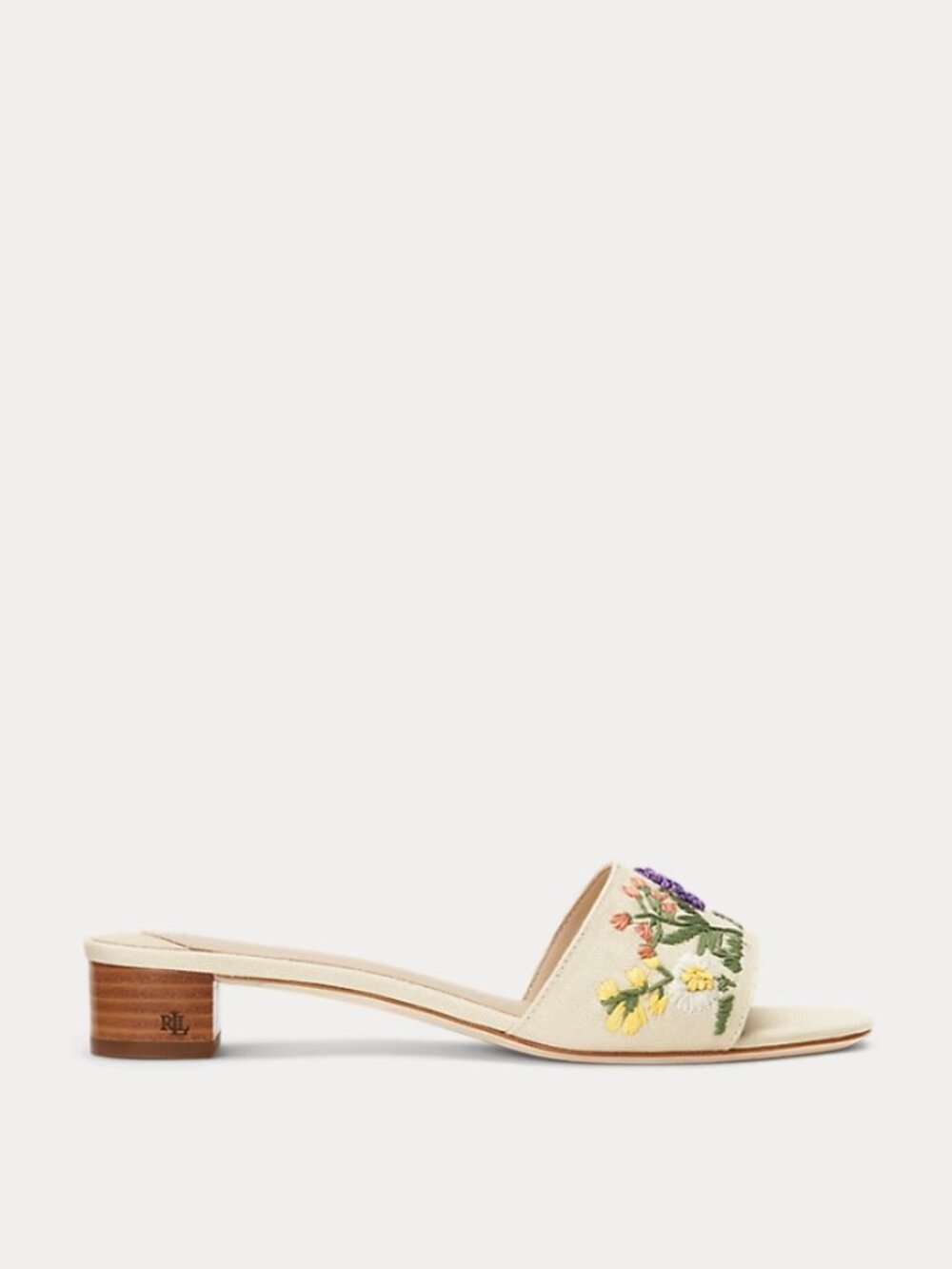 Ralph Lauren Fay Floral-Embroidered Canvas Sandals Slides 7.5M NEW